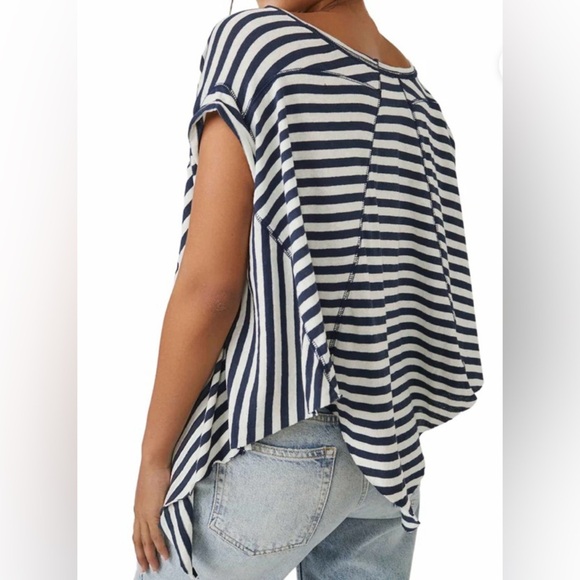 Free People We The Free Angel Striped Asymmetrical Tee Size Large - Picture 4 of 14